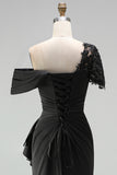 Black Mermaid Asymmetrical Long Mother of the Bride Dress with Appliques