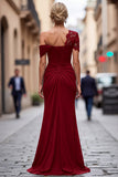 Black Mermaid Asymmetrical Long Mother of the Bride Dress with Appliques