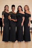 Black One Shoulder Mermaid Appliqued Long Choir Dress