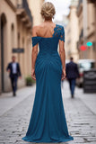 Black Mermaid Asymmetrical Long Mother of the Bride Dress with Appliques