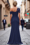 Black Mermaid Asymmetrical Long Mother of the Bride Dress with Appliques