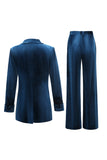 2-Piece Peacock Blue Velvet Notched Lapel Women's Suits