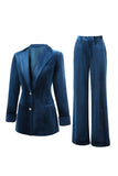 2-Piece Peacock Blue Velvet Notched Lapel Women's Suits