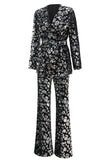 Sparkly Black Slim Fit 2 Piece Women's Prom Suit with Sash