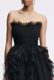 Strapless A-Line Tulle Little Black Dress with Ruffles