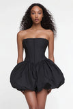 Strapless A-Line Satin Little Black Dress