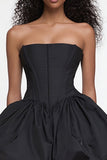 Strapless A-Line Satin Little Black Dress