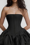 Corset A-Line Strapless Satin Little Black Dress with Ruffles