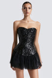 Sparkly A-Line Strapless Sequin Little Black Dress