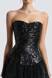 Sparkly A-Line Strapless Sequin Little Black Dress