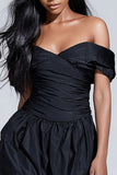 Off the Shoulder A-Line Ruched Little Black Dress
