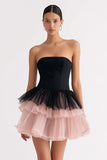 A-Line Strapless Tiered Tulle Little Black Dress