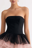 A-Line Strapless Tiered Tulle Little Black Dress