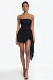 Strapless Bodycon Ruched Little Black Dress with Sash