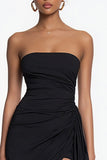 Strapless Bodycon Ruched Little Black Dress with Sash