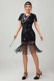 Black Gatsby Sequins 1920s Dress With Fringes