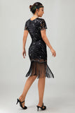 Black Red Fringed 1920s Sequin Flapper Dress