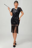 Black Gatsby Sequins 1920s Dress With Fringes
