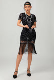 Black Golden Gatsby Sequin 1920s Dress With Fringes