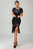 Black Golden Gatsby Sequin 1920s Dress With Fringes