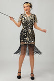 Black Gatsby Sequins 1920s Dress With Fringes