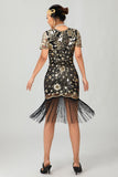 Black Golden Gatsby Sequin 1920s Dress With Fringes