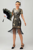 Black Gatsby Sequins 1920s Dress With Fringes
