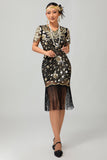 Black Gatsby Sequins 1920s Dress With Fringes