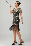 Black Red Fringed 1920s Sequin Flapper Dress