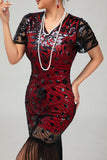 Black Gatsby Sequins 1920s Dress With Fringes
