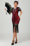 Black Red Fringed 1920s Sequin Flapper Dress