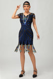 Sequin Black Blue 1920s Bodycon Gatsby Dress with Short Sleeves