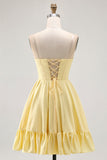 Yellow Strapless A-Line Corset Graduation Dress with Beading