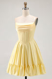Yellow Strapless A-Line Corset Graduation Dress with Beading