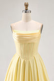 Yellow Strapless A-Line Corset Graduation Dress with Beading