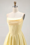 Yellow Strapless A-Line Corset Graduation Dress with Beading