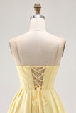 Yellow Strapless A-Line Corset Graduation Dress with Beading