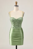 Bodycon Sequins Ruched Sage Green Short Graduation Dress