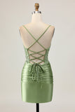 Bodycon Sequins Ruched Sage Green Short Graduation Dress