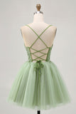 Green A Line Corset Short Graduation Dress with Appliques