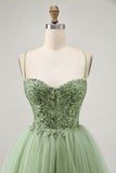 Green A Line Corset Short Graduation Dress with Appliques