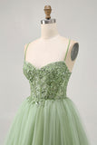 Green A Line Corset Short Graduation Dress with Appliques