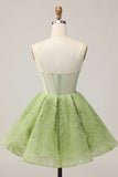 Green A Line Strapless Sheer Corset Ruched Short Graduation Dress