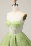 Green A Line Strapless Sheer Corset Ruched Short Graduation Dress
