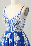 Royal Blue A-Line Spaghetti Straps Tulle Short Graduation Dress with Lace Up Back