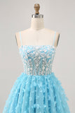 Blue A Line Appliques Butterfly Corset Short Graduation Dress