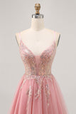 Blush A-line Tulle Sequins Short Graduation Dress with Lace Up Back