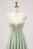 Green A-line Tulle Backless Beaded Short Graduation Dress with Sequins