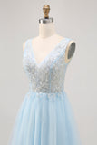 Blue A-line Tulle Short Graduation Dress with Sequins