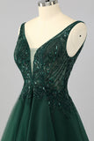 Sparkly Dark Green A Line V-Neck Short Graduation Dress